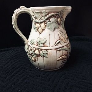 Vintage Ceramic White Hand painted Italian Fruit Pitcher Carafe Mid Century 1966